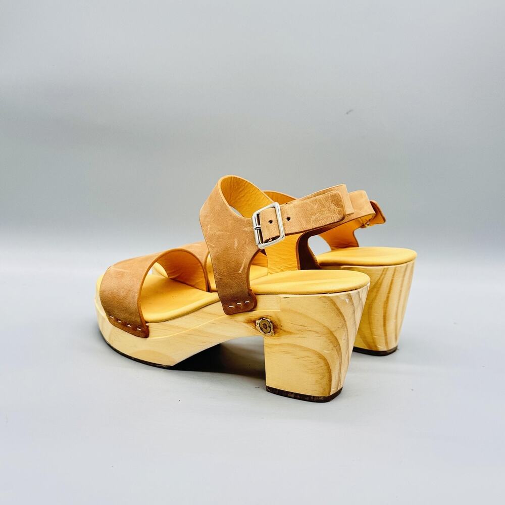 Nisolo Sandals Womens 8 Brown Leather Slingback Wooden Platform Block Heel Shoes - Picture 5 of 11